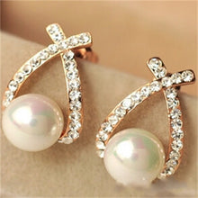 Load image into Gallery viewer, Fashion Jewelry Simulated Pearl Drop Earrings Cute Bowknot Dangle Earrings For Women Shiny Crystal Wedding Jewelry Elegant